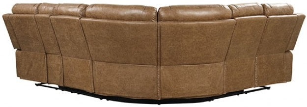 FM6011BR-SECT 3 pc Ezekius brown leatherette sectional sofa with recliners on each end cup holder console