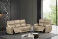 FM6012BG-PM-2PC 2 pc Schleiren beige leatherette power motion sofa and love seat set recliner ends