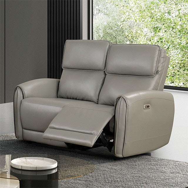 FM6012GY-PM-2PC 2 pc Schleiren grey leatherette power motion sofa and love seat set recliner ends