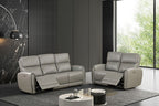 FM6012GY-PM-2PC 2 pc Schleiren grey leatherette power motion sofa and love seat set recliner ends
