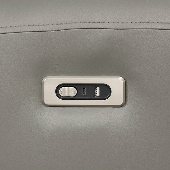 FM6012GY-PM-2PC 2 pc Schleiren grey leatherette power motion sofa and love seat set recliner ends