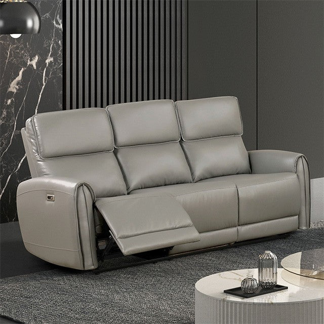 FM6012GY-PM-2PC 2 pc Schleiren grey leatherette power motion sofa and love seat set recliner ends