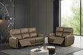 FM6012LB-PM-2PC 2 pc Schleiren light brown leatherette power motion sofa and love seat set recliner ends