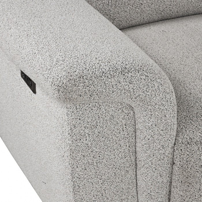 FM6014LG-PM 6 pc Hieronimus light grey chenille sectional sofa with power motion recliners and adjustable headrests