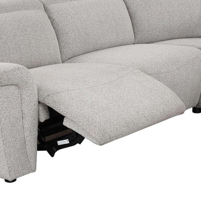 FM6014LG-PM 6 pc Hieronimus light grey chenille sectional sofa with power motion recliners and adjustable headrests