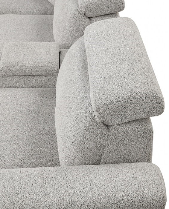 FM6014LG-PM 6 pc Hieronimus light grey chenille sectional sofa with power motion recliners and adjustable headrests
