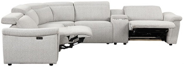 FM6014LG-PM 6 pc Hieronimus light grey chenille sectional sofa with power motion recliners and adjustable headrests