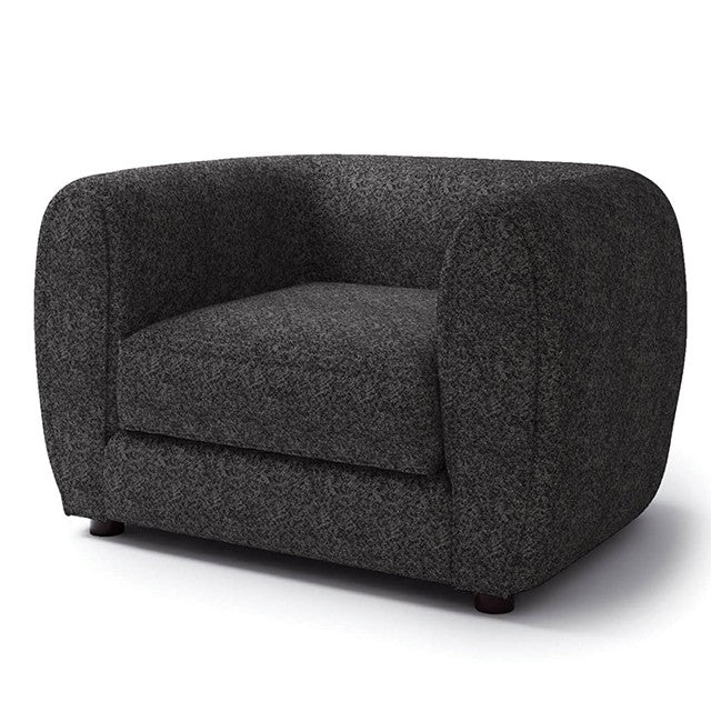 FM61001BK-CH A&J homes studio Aversa black boucle padded back accent chair rounded arms