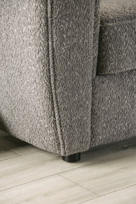 FM61001GY-2PC 2 pc A&J homes studio Aversa charcoal grey boucle padded back sofa and love seat set rounded arms