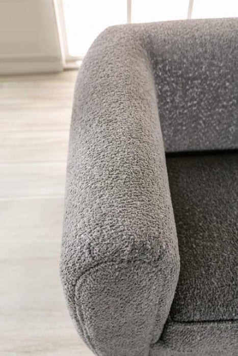 FM61001GY-2PC 2 pc A&J homes studio Aversa charcoal grey boucle padded back sofa and love seat set rounded arms