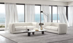 FM61001WH-2PC 2 pc A&J homes studio Aversa off-white boucle padded back sofa and love seat set rounded arms