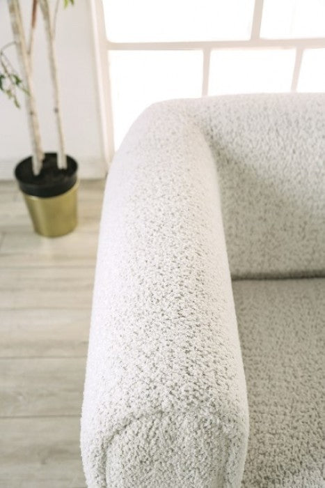 FM61001WH-2PC 2 pc A&J homes studio Aversa off-white boucle padded back sofa and love seat set rounded arms