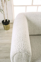 FM61001WH-2PC 2 pc A&J homes studio Aversa off-white boucle padded back sofa and love seat set rounded arms