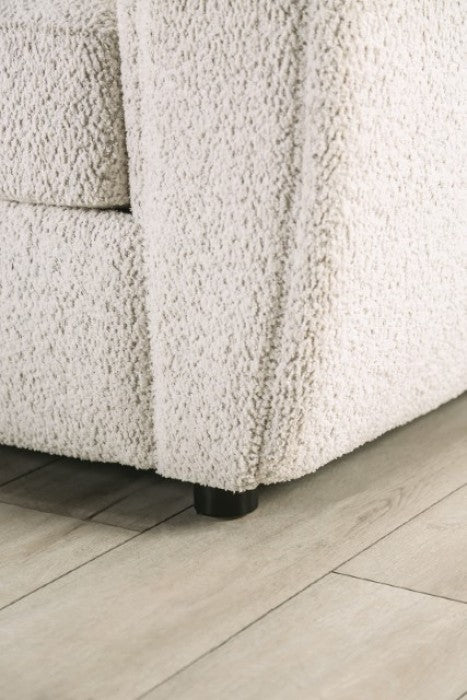 FM61001WH-2PC 2 pc A&J homes studio Aversa off-white boucle padded back sofa and love seat set rounded arms