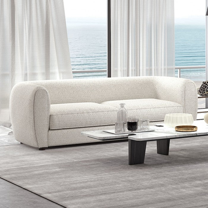 FM61001WH-2PC 2 pc A&J homes studio Aversa off-white boucle padded back sofa and love seat set rounded arms