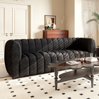 FM61002BK-2PC 2 pc A&J homes studio Aversa black boucle fabric channel tufted sofa and love seat set rounded arms