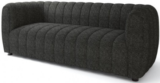 FM61002BK-2PC 2 pc A&J homes studio Aversa black boucle fabric channel tufted sofa and love seat set rounded arms