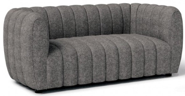 FM61002GY-2PC 2 pc A&J homes studio Aversa charcoal grey boucle fabric channel tufted sofa and love seat set rounded arms