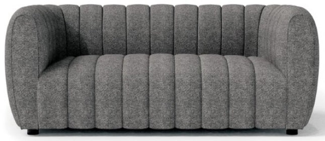 FM61002GY-2PC 2 pc A&J homes studio Aversa charcoal grey boucle fabric channel tufted sofa and love seat set rounded arms