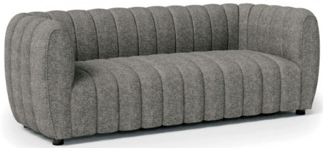 FM61002GY-2PC 2 pc A&J homes studio Aversa charcoal grey boucle fabric channel tufted sofa and love seat set rounded arms