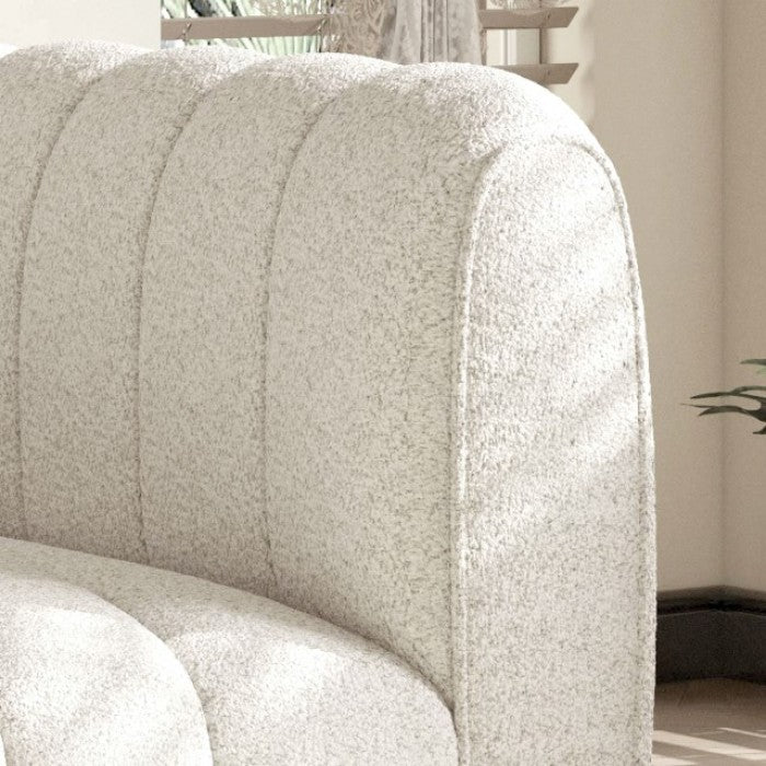 FM61002WH-2PC 2 pc A&J homes studio Aversa off-white boucle fabric channel tufted sofa and love seat set rounded arms