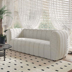 FM61002WH-2PC 2 pc A&J homes studio Aversa off-white boucle fabric channel tufted sofa and love seat set rounded arms