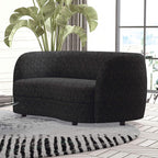 FM61003BK-2PC 2 pc A&J homes studio Versoix black boucle fabric kidney shaped sofa and love seat set rounded arms