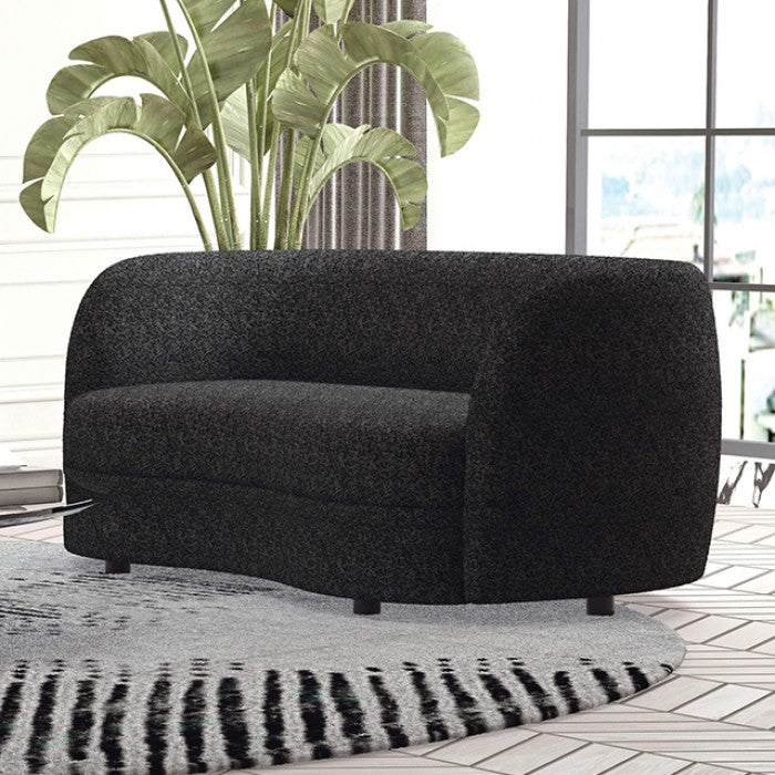 FM61003BK-2PC 2 pc A&J homes studio Versoix black boucle fabric kidney shaped sofa and love seat set rounded arms