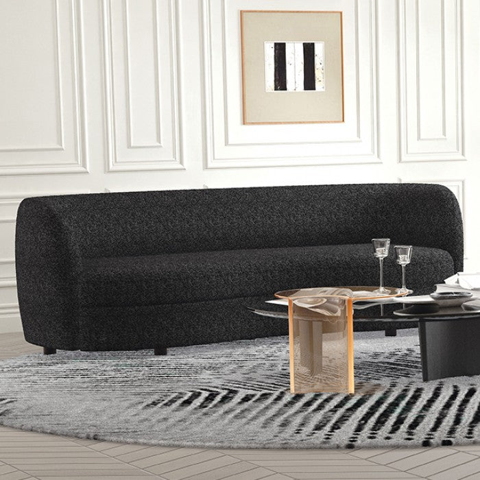 FM61003BK-2PC 2 pc A&J homes studio Versoix black boucle fabric kidney shaped sofa and love seat set rounded arms
