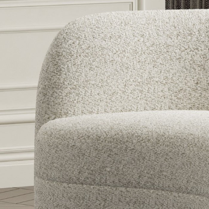 FM61003WH-2PC 2 pc A&J homes studio Versoix off-white boucle fabric kidney shaped sofa and love seat set rounded arms