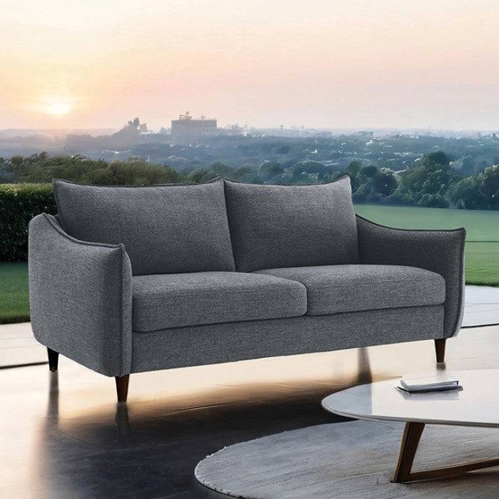 FM61004GY 2 pc Vermon grey chenille fabric sofa and love seat set skinny sloped arms
