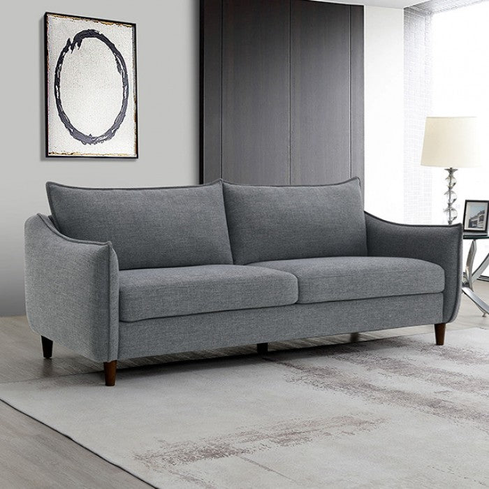FM61004GY 2 pc Vermon grey chenille fabric sofa and love seat set skinny sloped arms