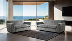 FM61005GY-2PC 2 pc Severo grey velvet chenille fabric mid century sofa and love seat set