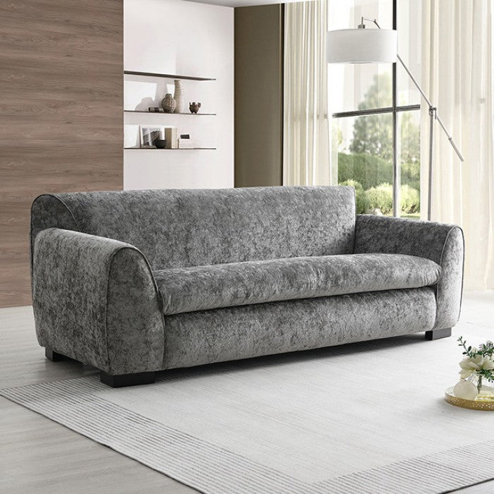 FM61005GY-2PC 2 pc Severo grey velvet chenille fabric mid century sofa and love seat set