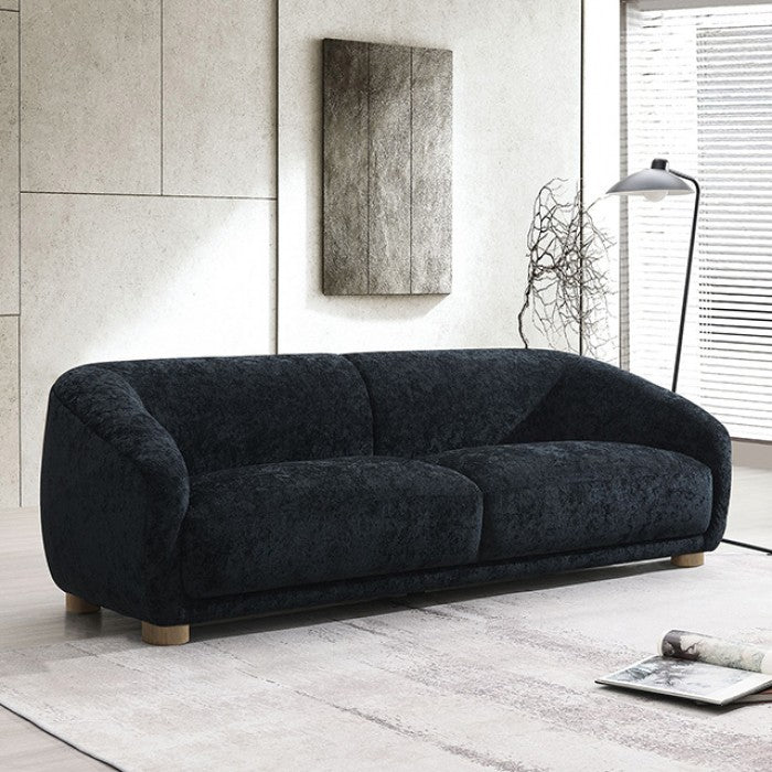 FM61006BK-2PC 2 pc Kolvere black boucle fabric sofa and love seat set soft curved sloped arms