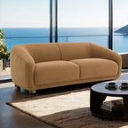 FM61006BR-2PC 2 pc Kolvere brown boucle fabric sofa and love seat set soft curved sloped arms