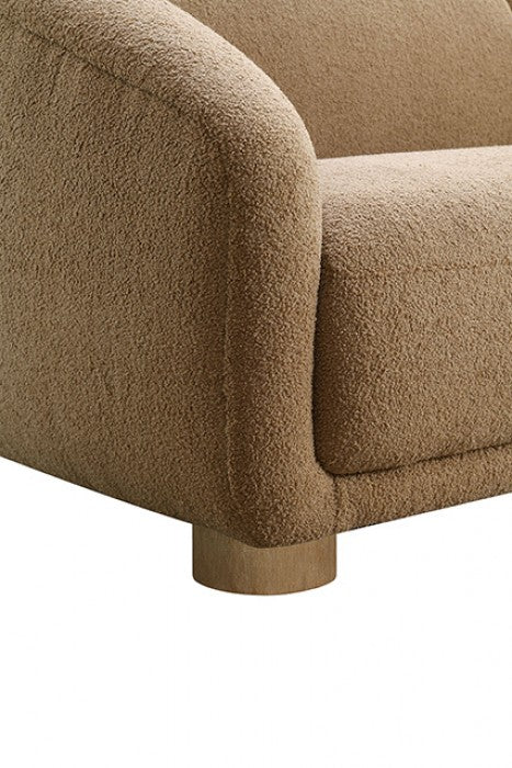 FM61006BR-2PC 2 pc Kolvere brown boucle fabric sofa and love seat set soft curved sloped arms