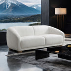 FM61006WH-2PC 2 pc Kolvere white boucle fabric sofa and love seat set soft curved sloped arms