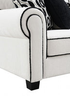 FM61007 2 pc Viviani white and black chenille fabric sofa and love seat set rolled arms