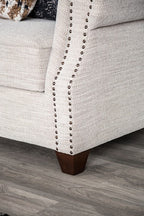 FM61009WH 2 pc Earley light grey woven chenille fabric sofa and love seat set rolled arms nail head trim