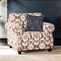 FM61009-WH-CH Earley abstract multi color patterned fabric accent chair large rounded arms nail head trim
