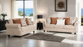 FM61110TP 2 pc buckhurst taupe woven chenille fabric sofa and love seat set rolled arms nail head trim
