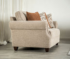 FM61110TP 2 pc buckhurst taupe woven chenille fabric sofa and love seat set rolled arms nail head trim