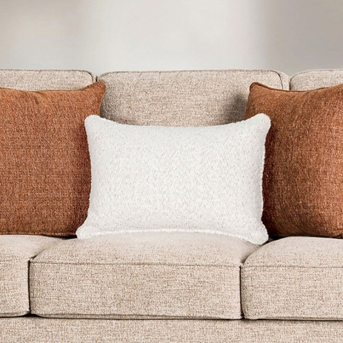 FM61110TP 2 pc buckhurst taupe woven chenille fabric sofa and love seat set rolled arms nail head trim