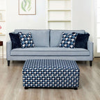 FM61111BL 2 pc Colindale grey blue fabric sofa and love seat set sloped track arms accented piping trim