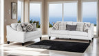 FM61112WH 2 pc Turnham white fabric sofa and love seat set sloped track arms
