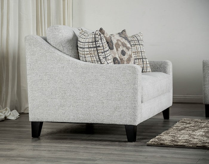 FM61112WH 2 pc Turnham white fabric sofa and love seat set sloped track arms