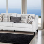 FM61112WH 2 pc Turnham white fabric sofa and love seat set sloped track arms