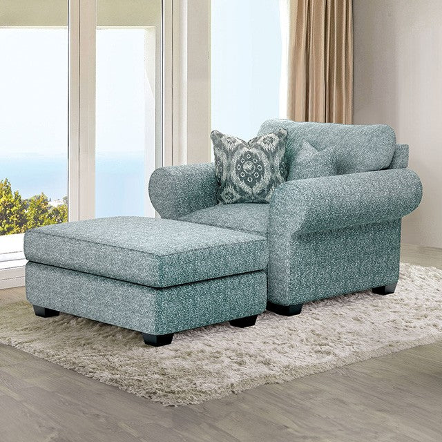 FM61113TL-CH-PT Queensbury abstract multi color teal fabric accent chair large rounded arms