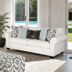 FM61113WH 2 pc Queensbury white fabric sofa and love seat set large rounded arms